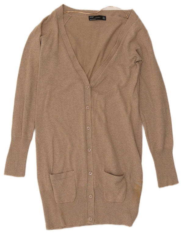 Damski sweter o przedłużonym fasonie Zara UK 12, średni beż, bawełna