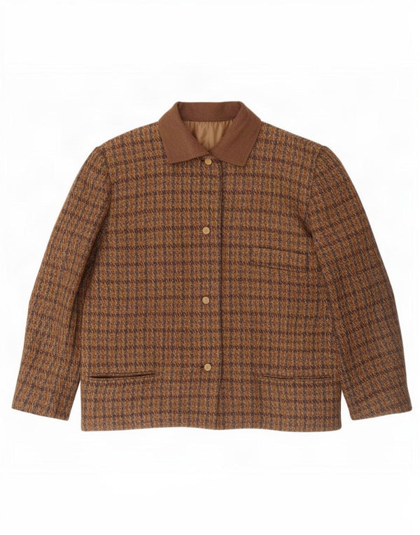 Vintage damska marynarka zapinana na 4 guziki UK 12, średnia brązowa kratka