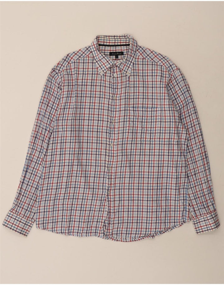 JAMES PRINGLE Męska koszula flanelowa w dużą niebieską kratę, bawełniana