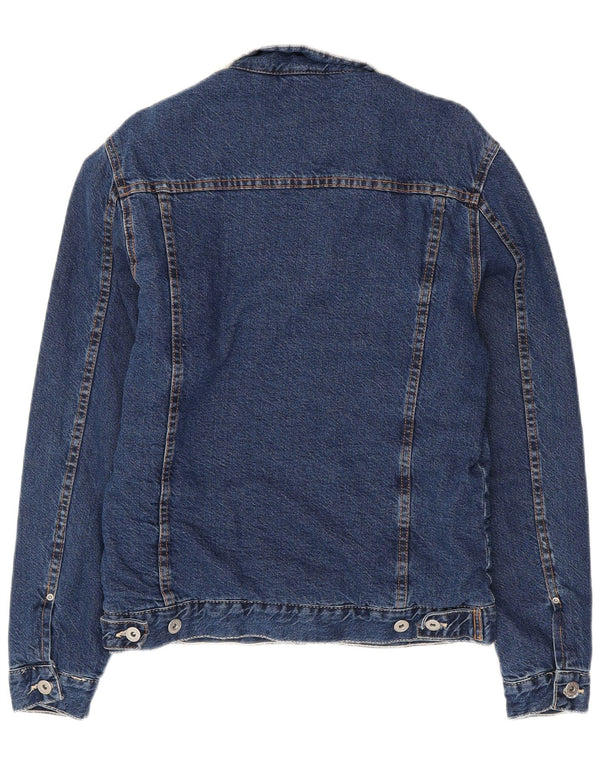 Męska kurtka dżinsowa ZARA Sherpa UK 40, duża, granatowa, bawełniana