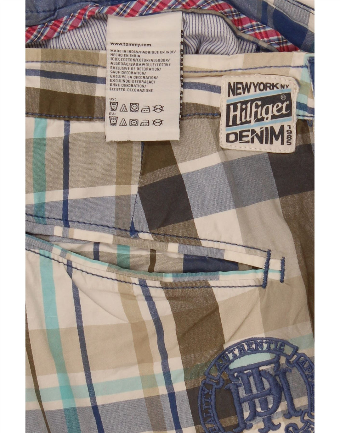 Męskie spodenki Chino Tommy Hilfiger W34, duże, wielokolorowe, bawełniane w kratę