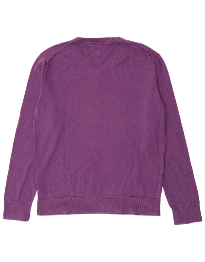 Męski sweter Tommy Hilfiger z dekoltem w kształcie litery V, średniofioletowy, bawełniany