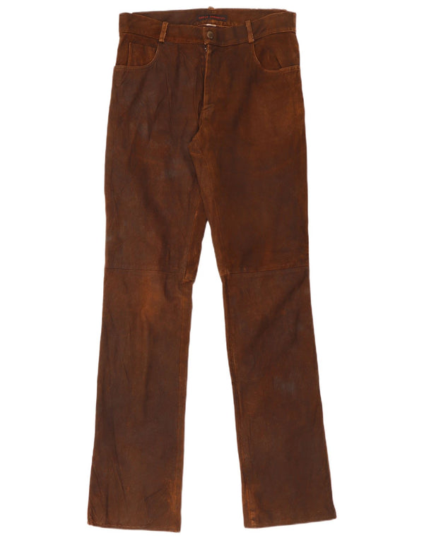 Vintage damskie proste skórzane spodnie W30 L35 brązowe