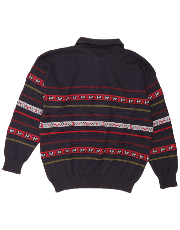 Vintage męski sweter polo XL, wełniany, w granatowe paski