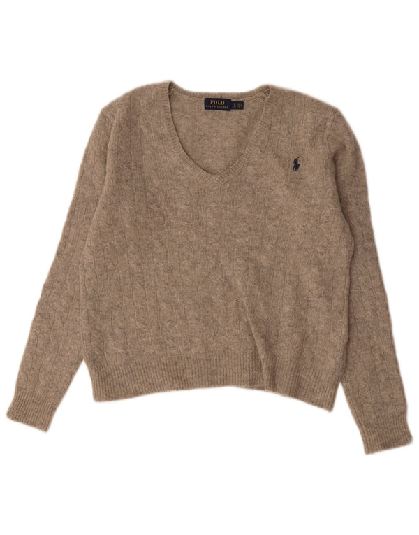 Sweter damski Polo Ralph Lauren z dekoltem w kształcie litery V, UK 16, duży, szary, nakrapiany