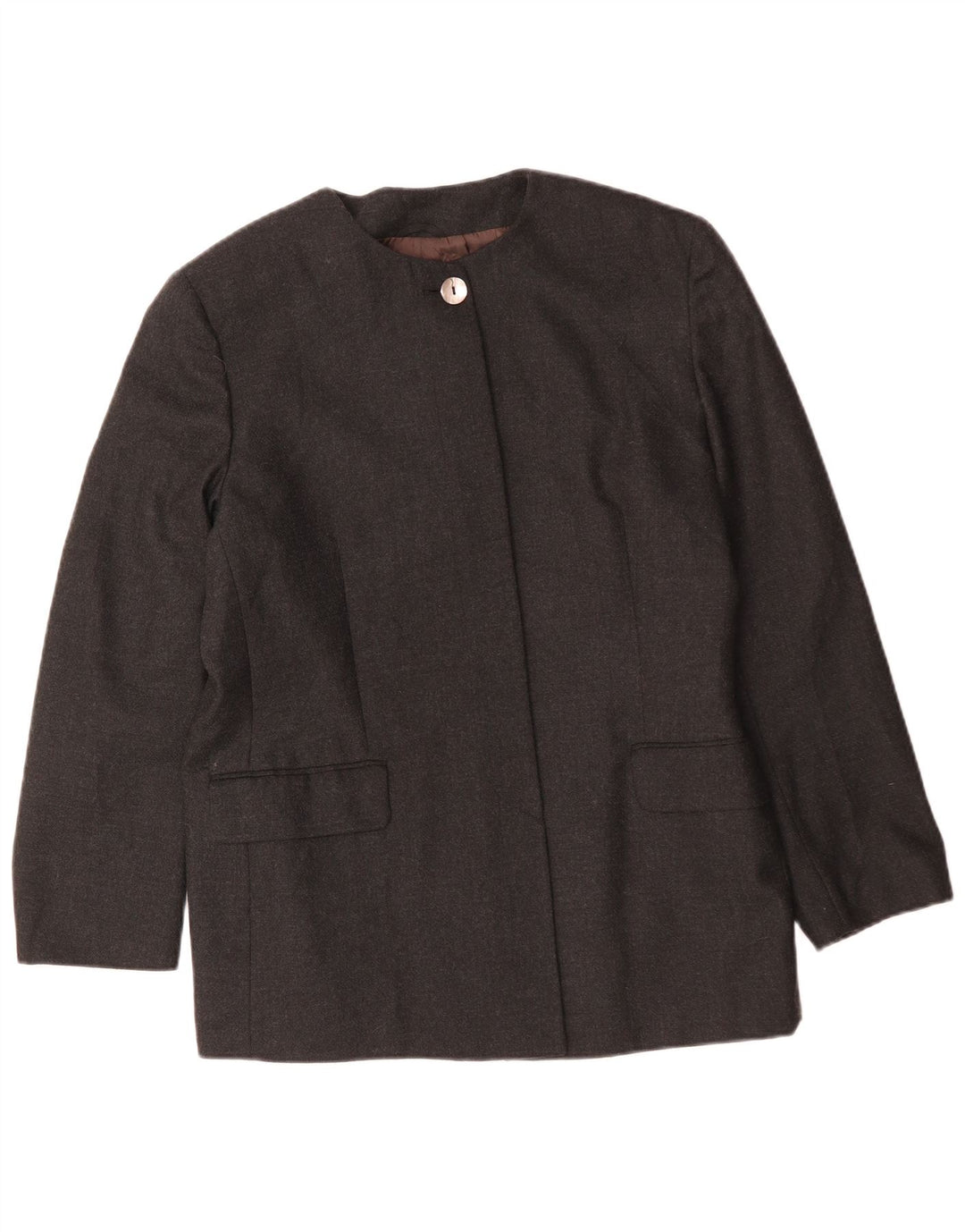 Vintage damska marynarka o przedłużonym kroju, zapinana na 4 guziki, IT 48 XL, szara wełna