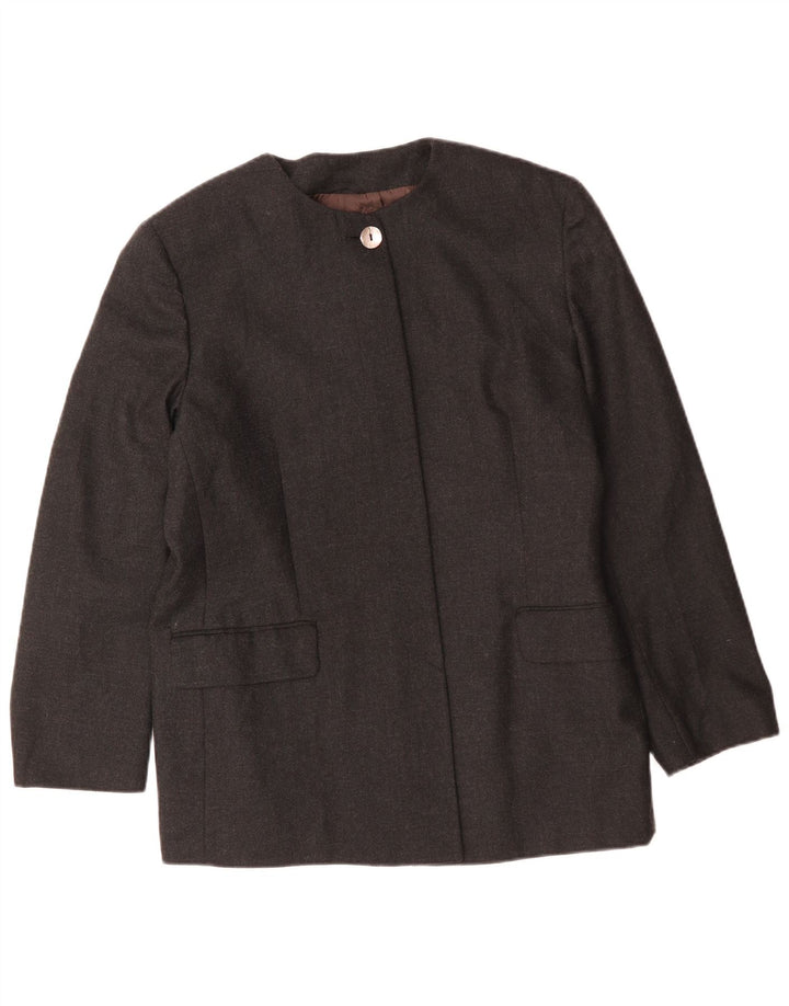 Vintage damska marynarka o przedłużonym kroju, zapinana na 4 guziki, IT 48 XL, szara wełna