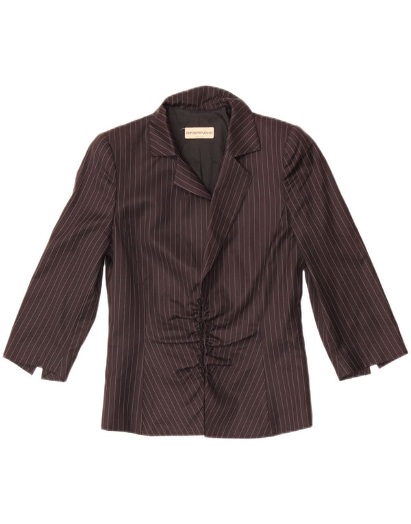 Damska bluzka koszulowa z rękawem 3/4 Emporio Armani IT 38 XS Czarna wełniana w prążki