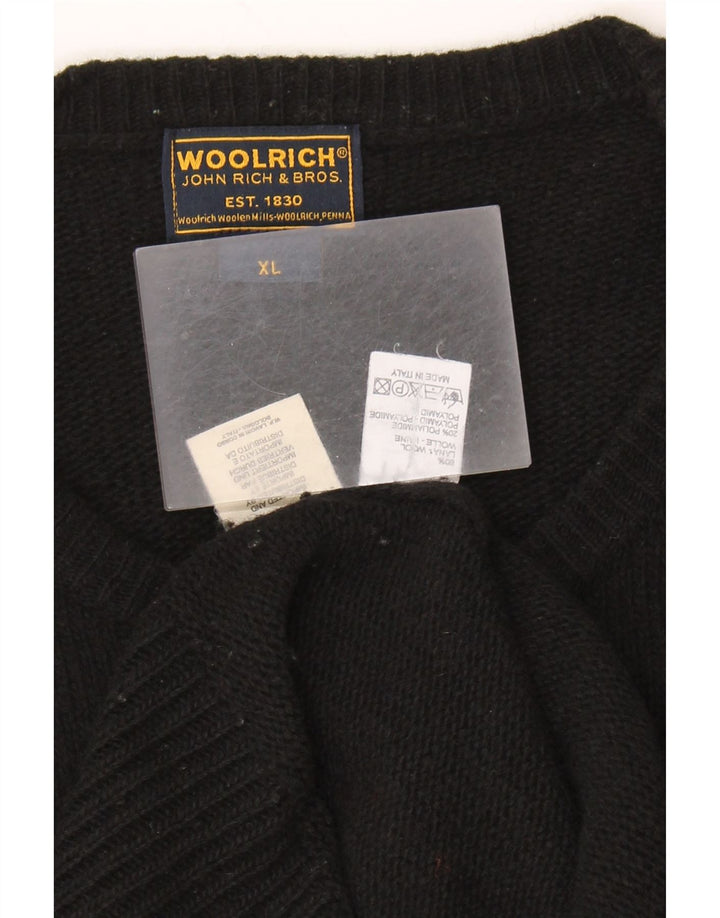 Woolrich Męski sweter z graficznym wycięciem pod szyją XL, czarna wełna
