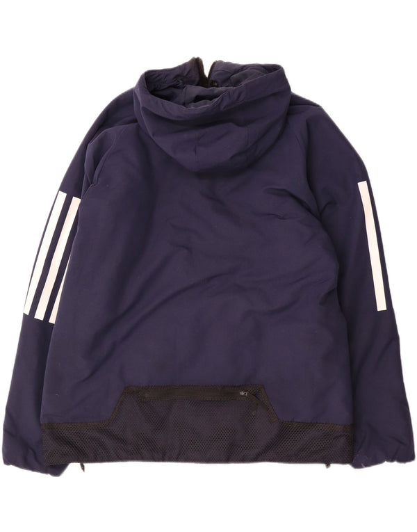 Męska kurtka wiatrówka Adidas z kapturem UK 40, duża granatowa, poliestrowa
