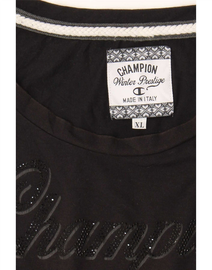 Damski top graficzny Champion z długim rękawem, UK 18 XL, czarny