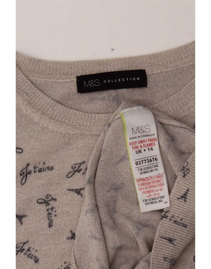 Damski sweter Marks & Spencer z graficznym dekoltem w łódkę, UK 14, średni szary