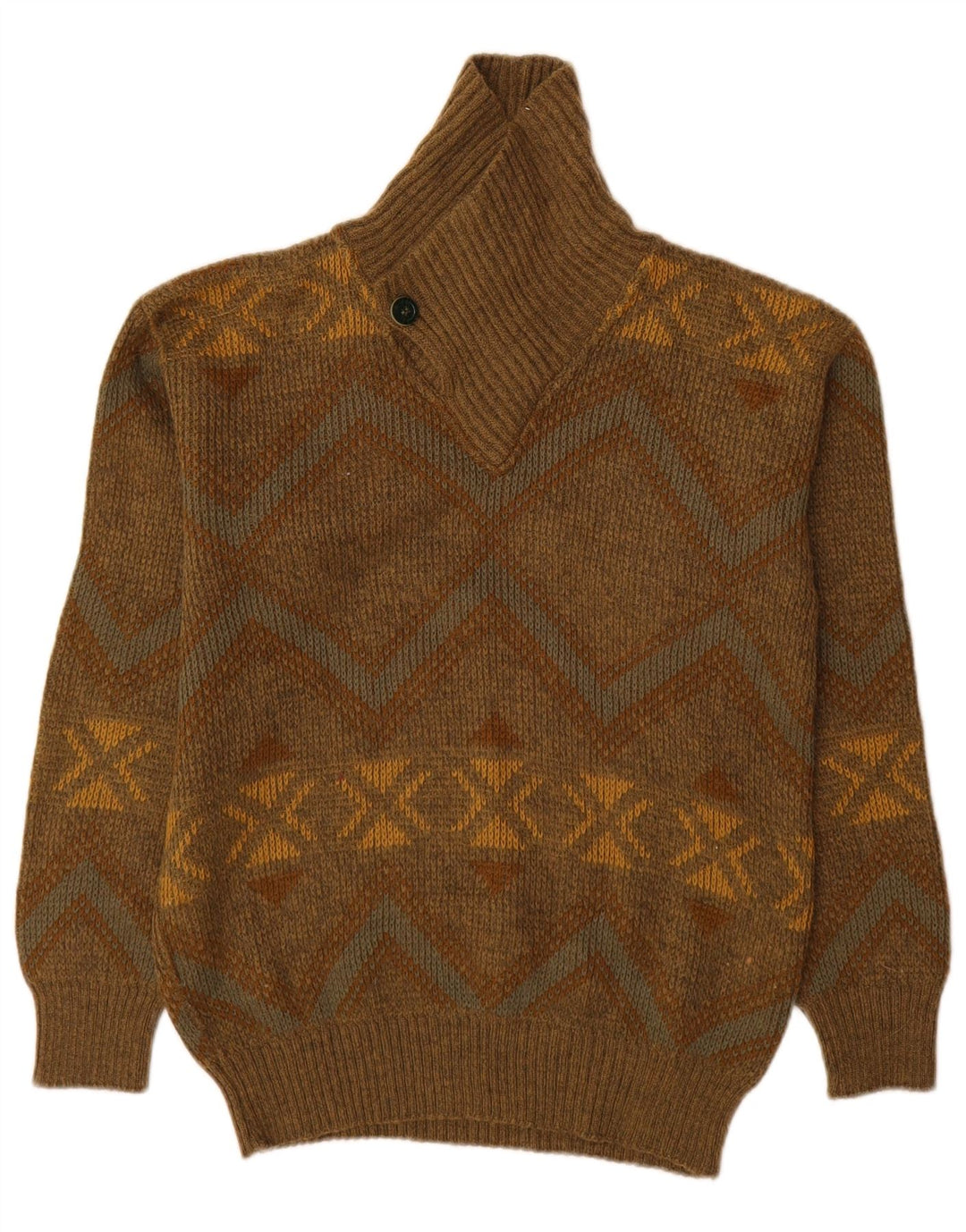 Sweter męski w stylu vintage z szalowym dekoltem IT 48, średni khaki, geometryczny