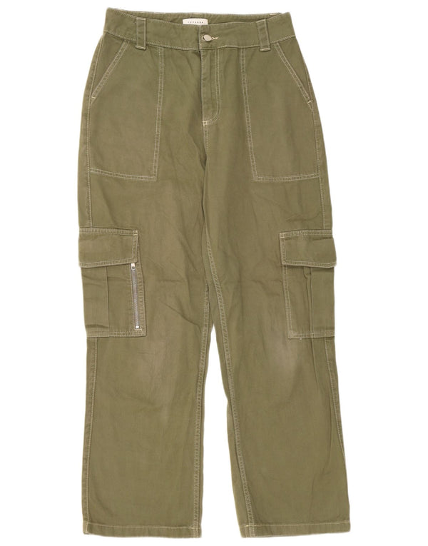 Damskie proste spodnie cargo Topshop UK 12 Medium W30 L28 Zielona bawełna