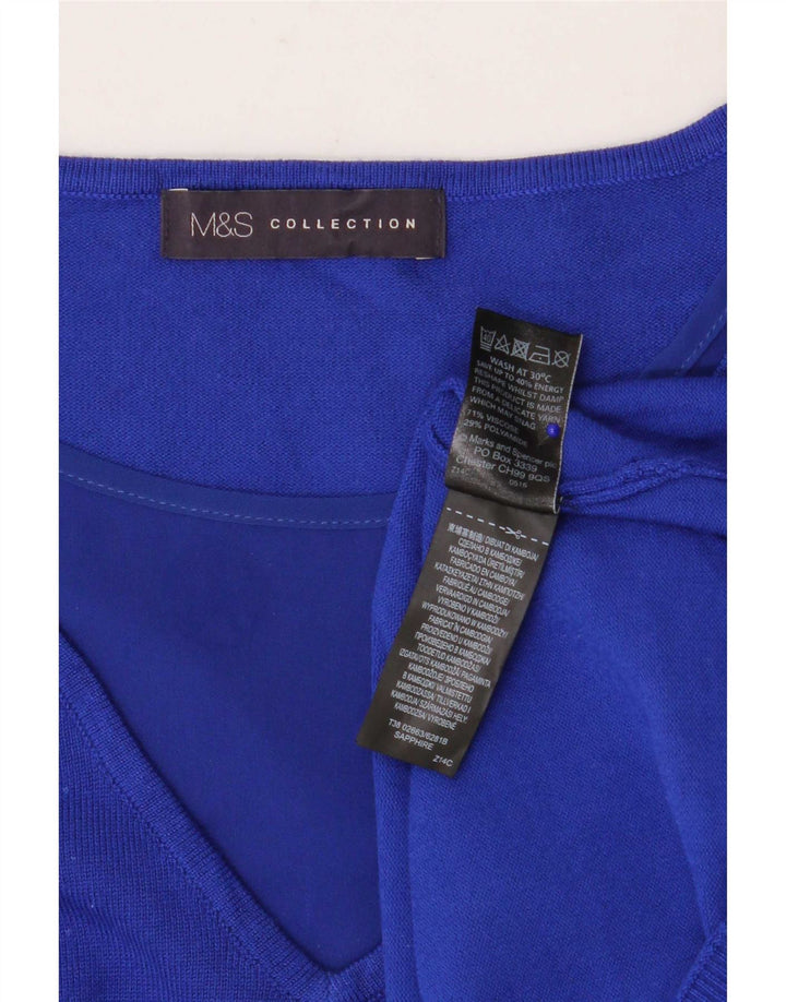 Sweter damski Marks & Spencer z rękawem 3/4 i dekoltem w kształcie litery V, UK 12, średni niebieski