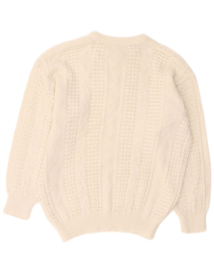 Damski sweter oversize VINTAGE z okrągłym dekoltem UK 10/12 Średni biały