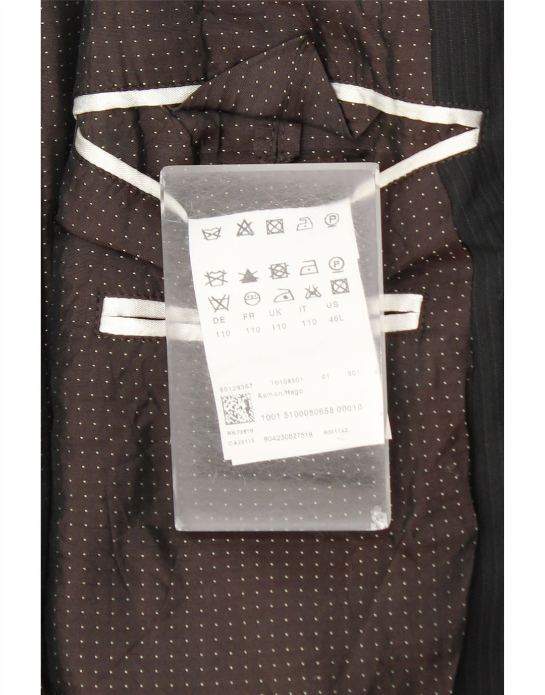 Męska marynarka zapinana na 2 guziki Hugo Boss UK 44 2XL Czarna wełniana w prążki