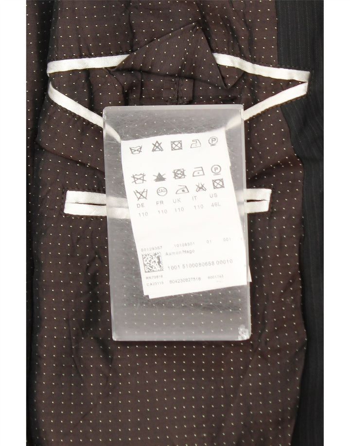 Męska marynarka zapinana na 2 guziki Hugo Boss UK 44 2XL Czarna wełniana w prążki