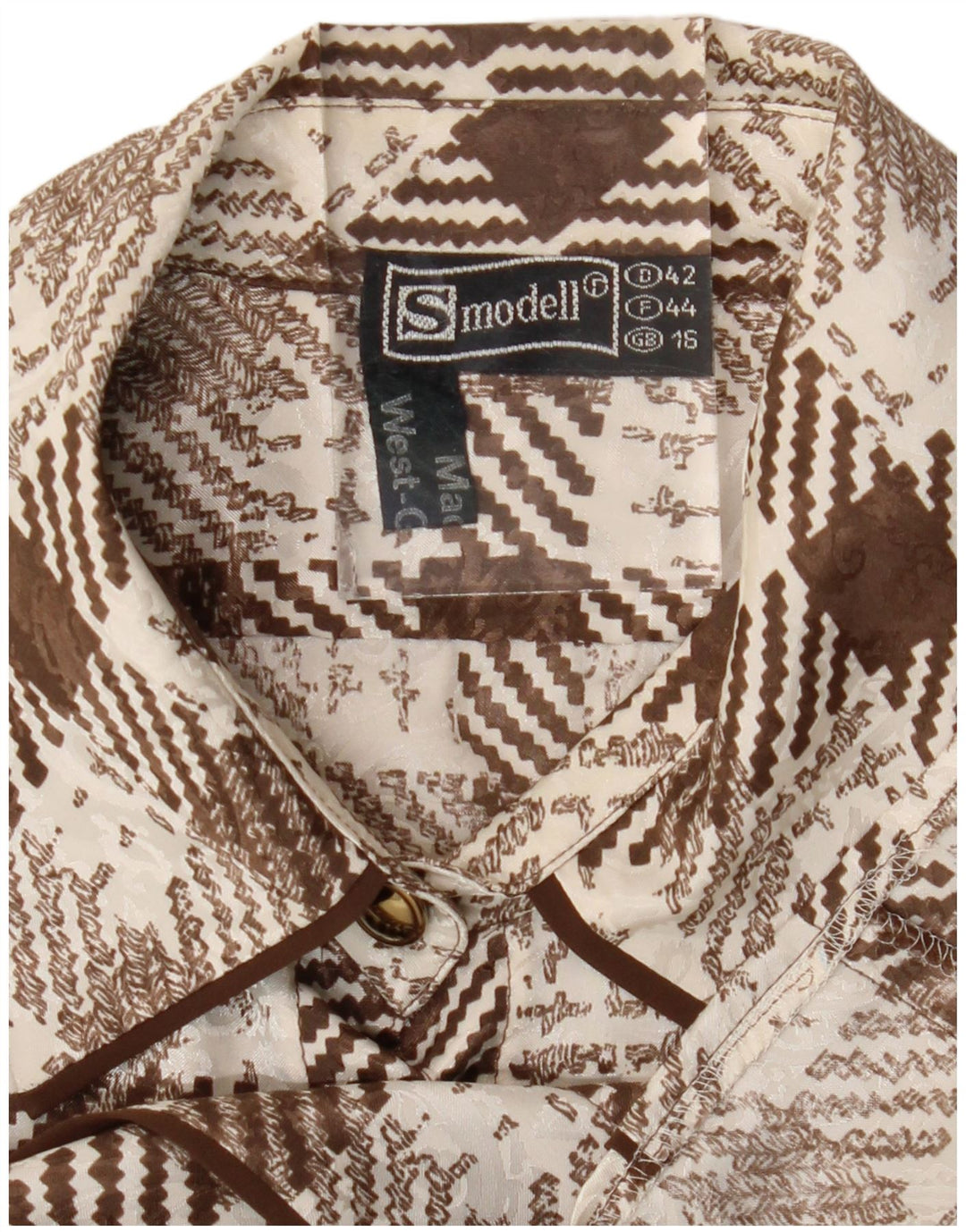 Koszula damska w stylu vintage o regularnym kroju UK 16, duża, brązowa, w pepitkę, retro
