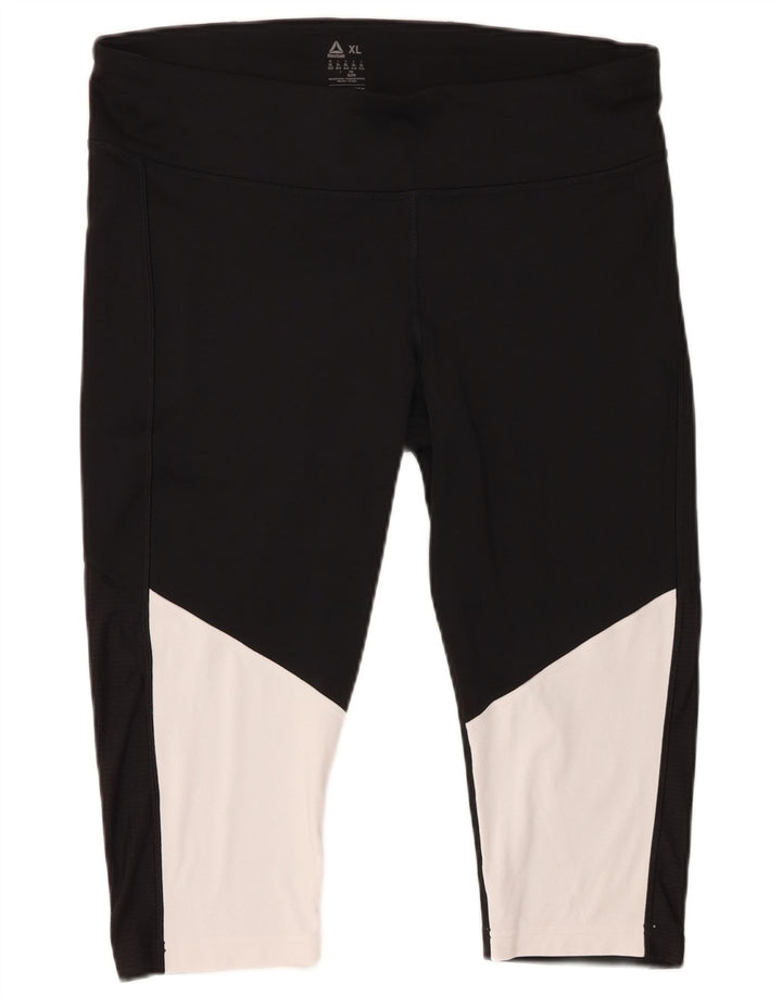 Damskie legginsy Capri REEBOK UK 20/22 XL Czarny poliester z blokami kolorów