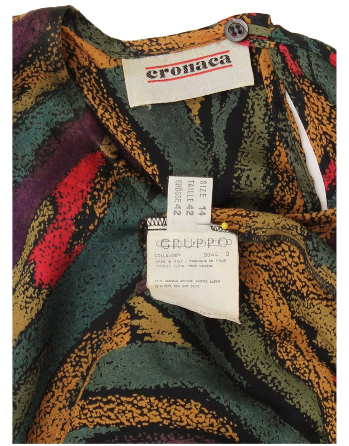 Bluzka damska w stylu vintage w abstrakcyjny wzór Top UK 14, duża, wielobarwna