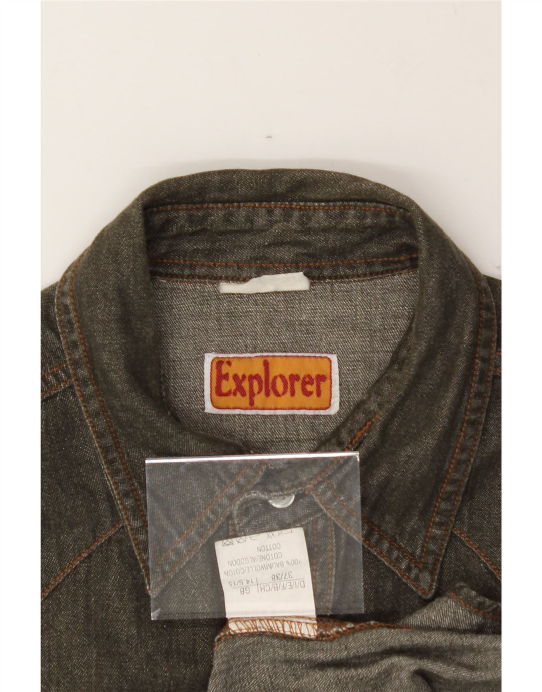 EXPLORER Mens Short Sleeve Denim Shirt Size 14 1/2 Small Grey Cotton Vintage Explorer and Second-Hand Explorer from Messina Hembry 