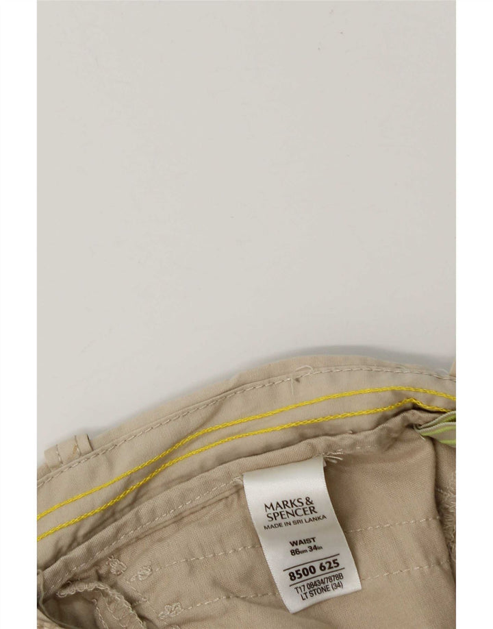 Marks & Spencer Męskie bermudy Cargo W34, duże, beżowe, bawełniane