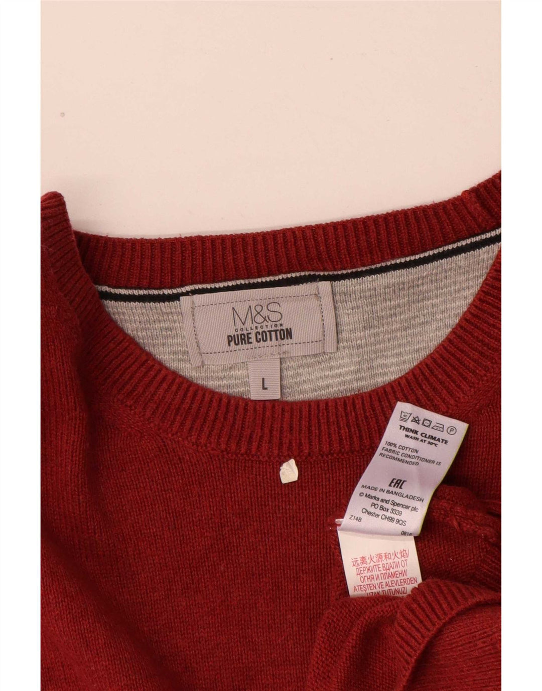 Marks & Spencer Męski sweter z dekoltem w łódkę, duży, czerwony, bawełniany