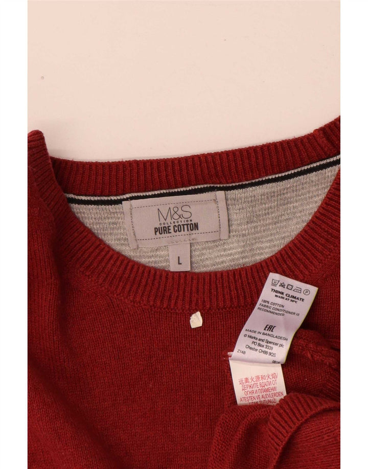 Marks & Spencer Męski sweter z dekoltem w łódkę, duży, czerwony, bawełniany