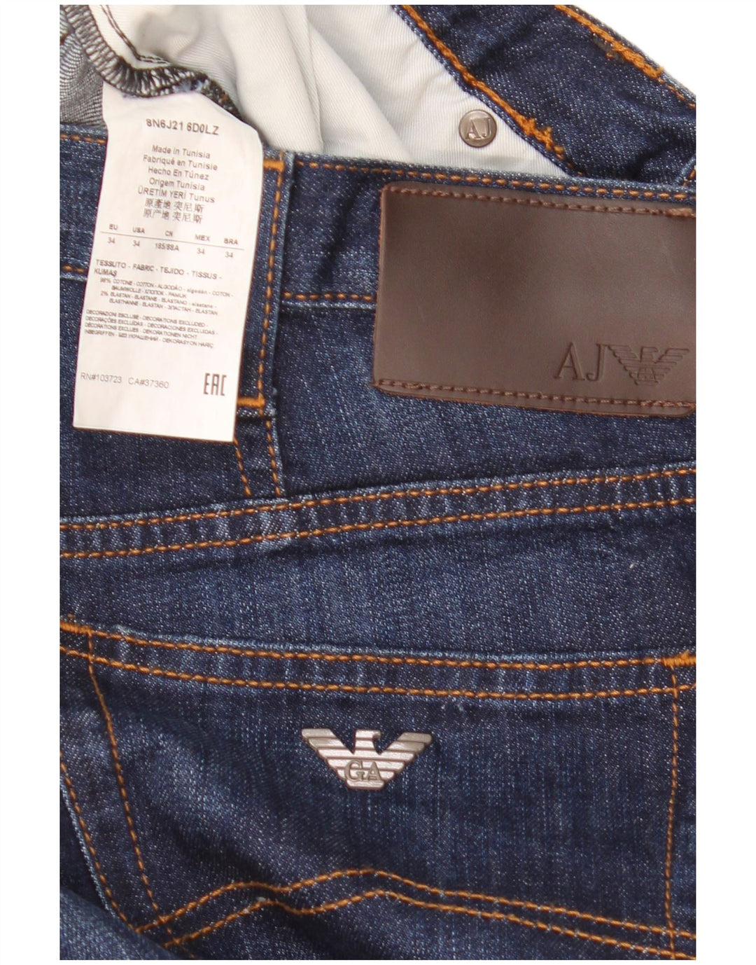 Armani Męskie Proste Dżinsy W34 L32 Granatowe Bawełniane