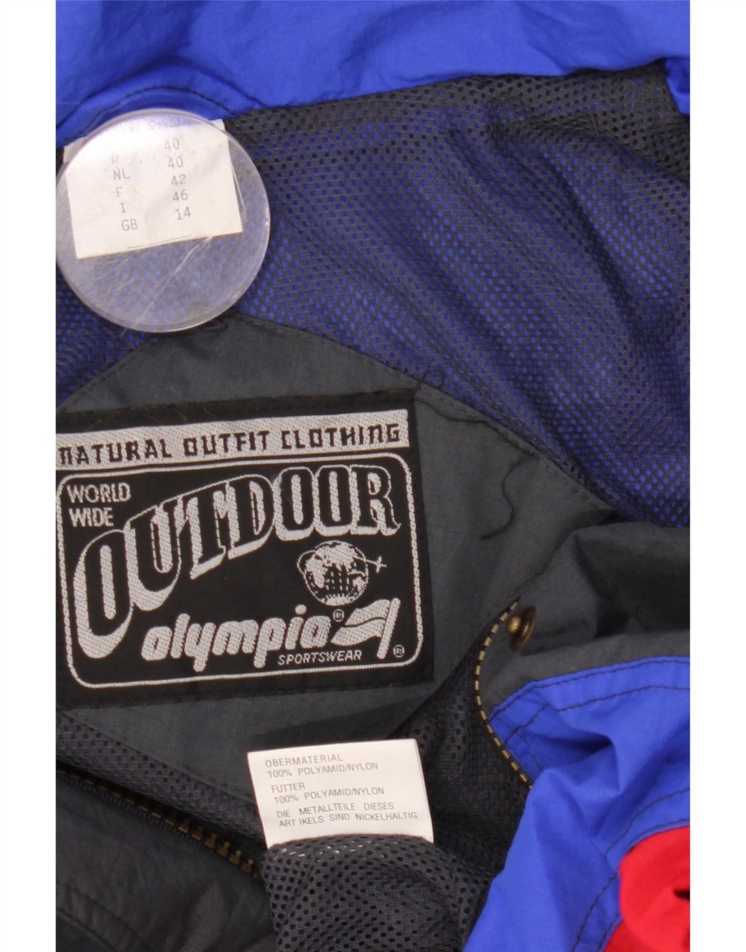 Damska kurtka bomberka z kapturem, oversize Olympia UK 14, duża niebieska, z blokami kolorów