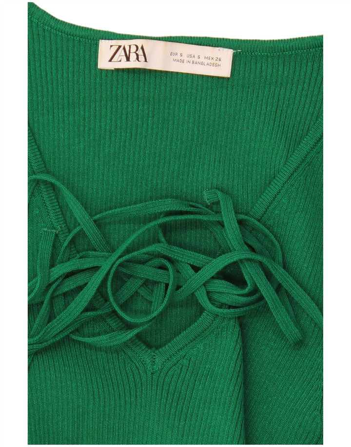 Damski krótki top z długim rękawem Zara UK 8 Small Green