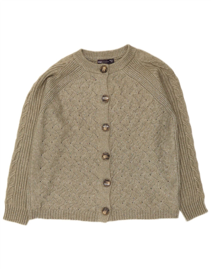 Marks & Spencer Damski sweter kardigan UK 14, średni, khaki, poliester