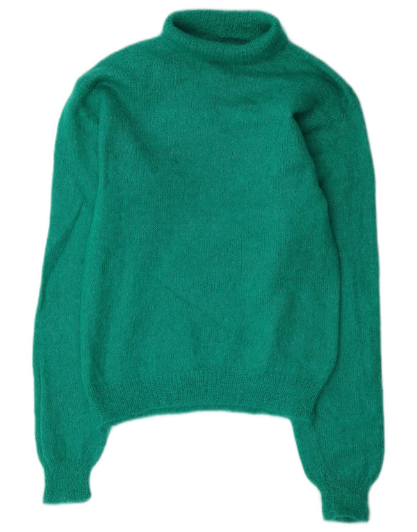 Sweter damski w stylu vintage z wywijanym dekoltem UK 10 Small Green