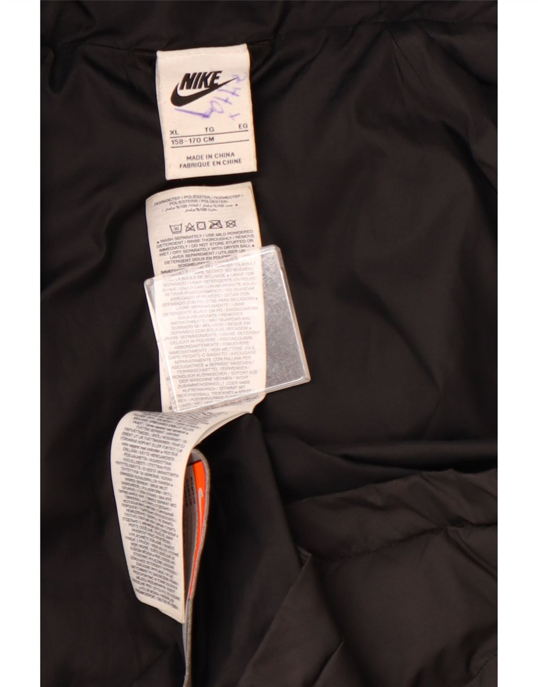 Chłopięca wyściełana kurtka z kapturem NIKE 13-14 lat XL, czarny, kolorowy poliester