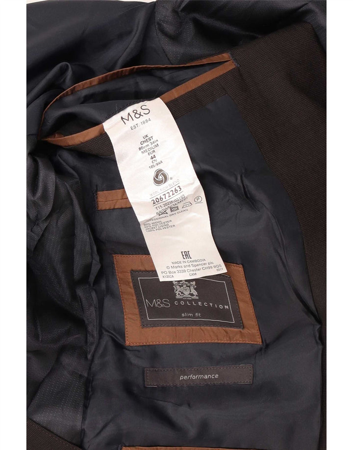 Marks & Spencer Męska marynarka slim fit zapinana na 2 guziki UK 34 XS Brązowa wełna