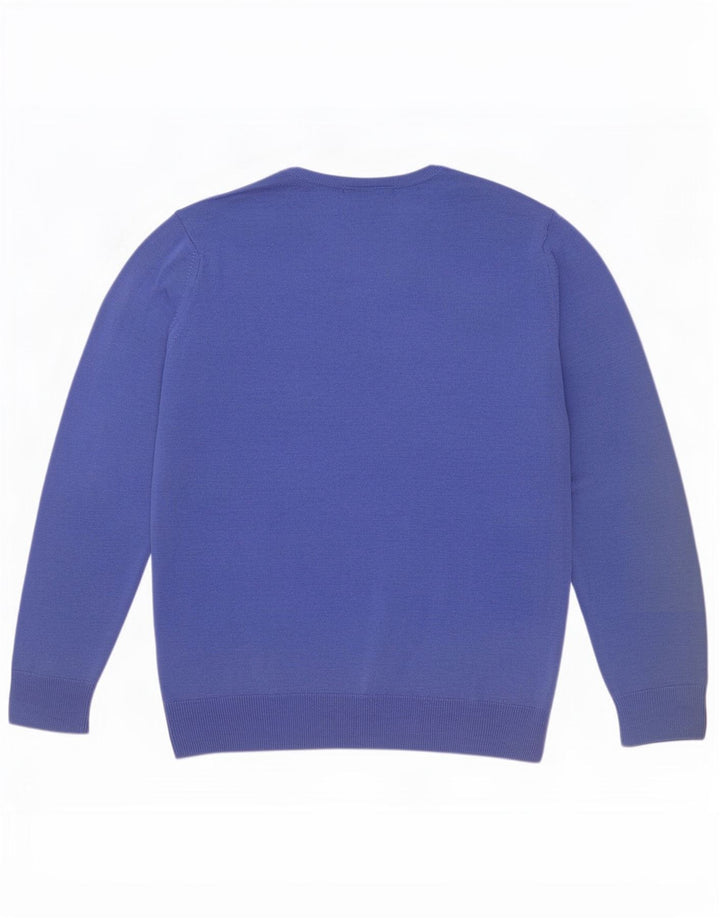 Sweter damski Marks & Spencer z dekoltem w kształcie litery V, UK 12, średni niebieski, wełna merynosowa