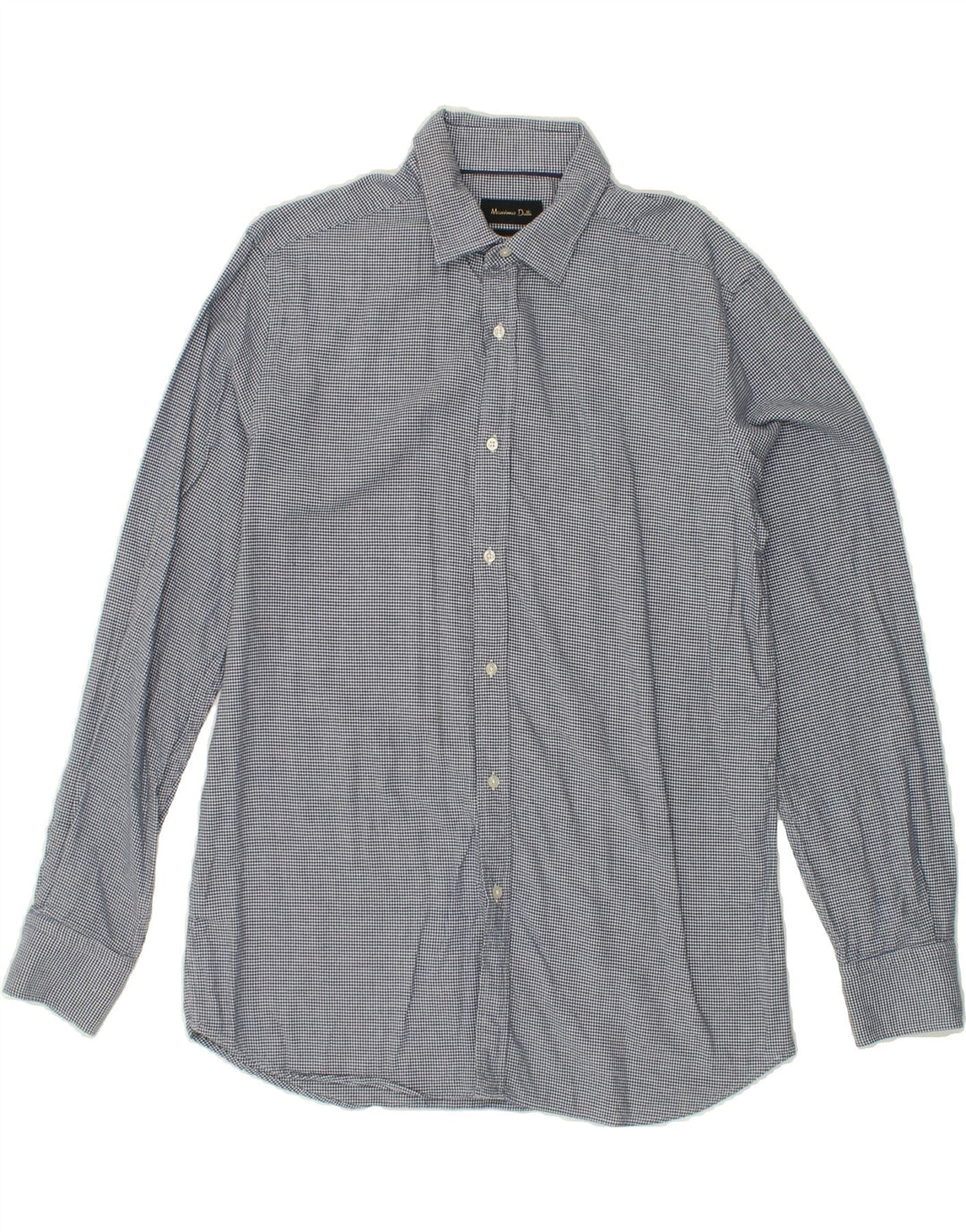 MASSIMO DUTTI Mens Shirt Large Navy Blue Houndstooth Cotton Vintage Massimo Dutti and Second-Hand Massimo Dutti from Messina Hembry 