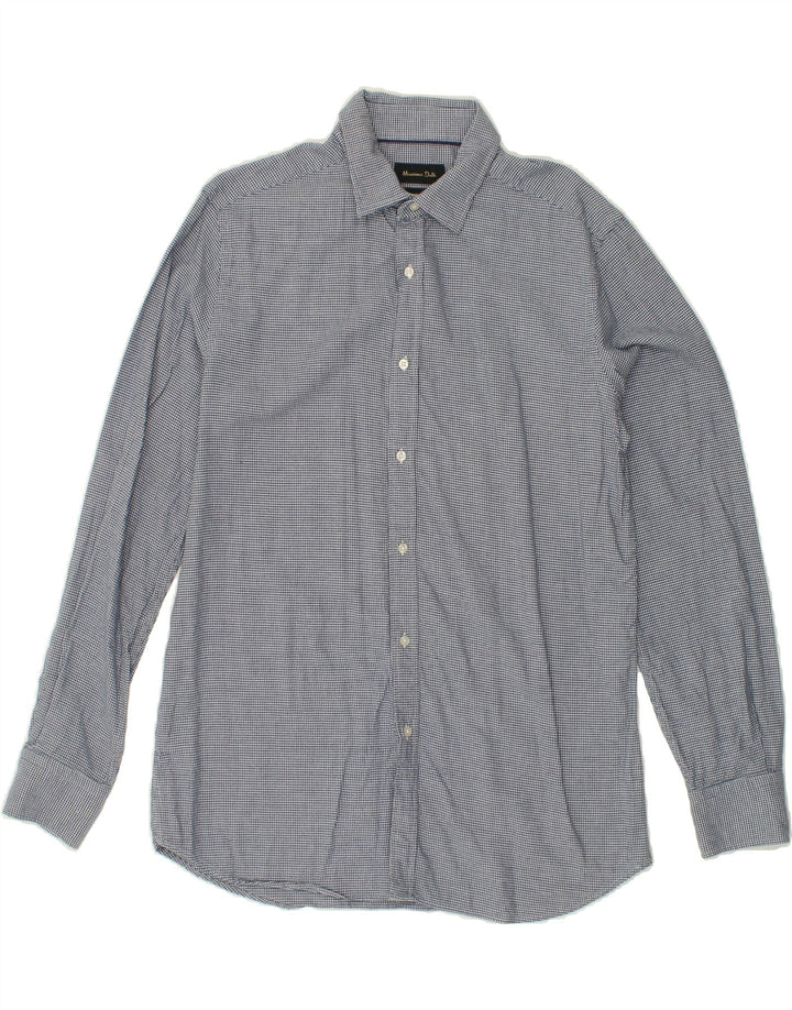 MASSIMO DUTTI Mens Shirt Large Navy Blue Houndstooth Cotton Vintage Massimo Dutti and Second-Hand Massimo Dutti from Messina Hembry 