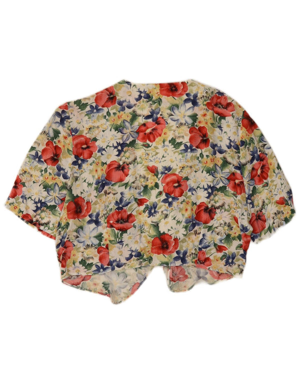 Damska bluzka w stylu vintage, krótka, UK 12, średnia, wielobarwna, kwiatowa wiskoza