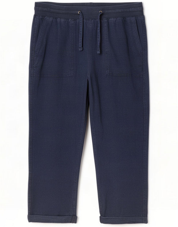M&Co Womens Capri Trousers UK 10 Small W28 L20 Navy Blue Linen
