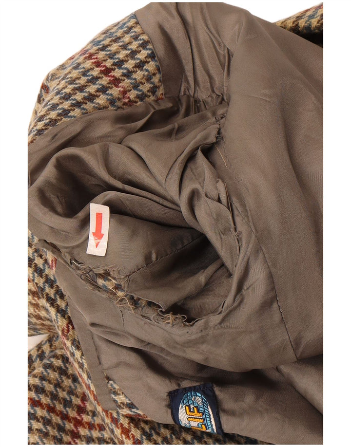 Vintage męska marynarka zapinana na 2 guziki IT 46 mała beżowa wełna w pepitkę