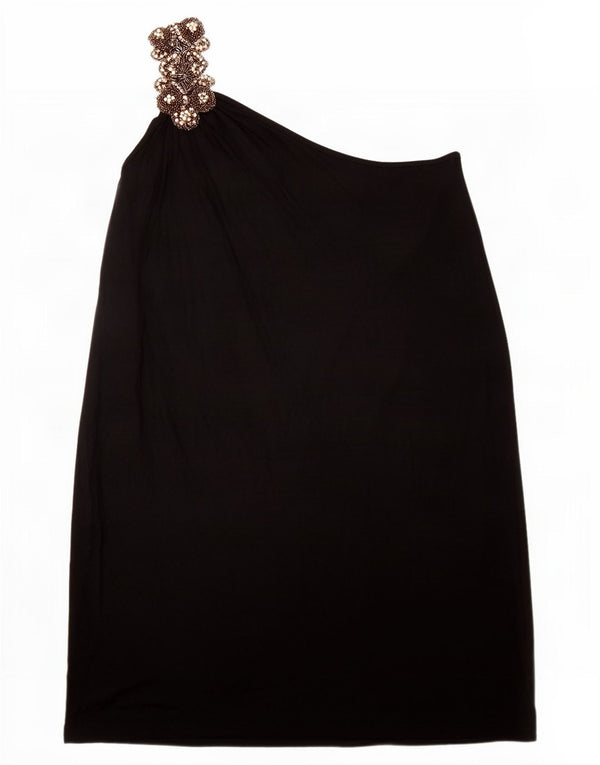Topshop Womens One Shoulder Dress UK 12 Medium Black Viscose
