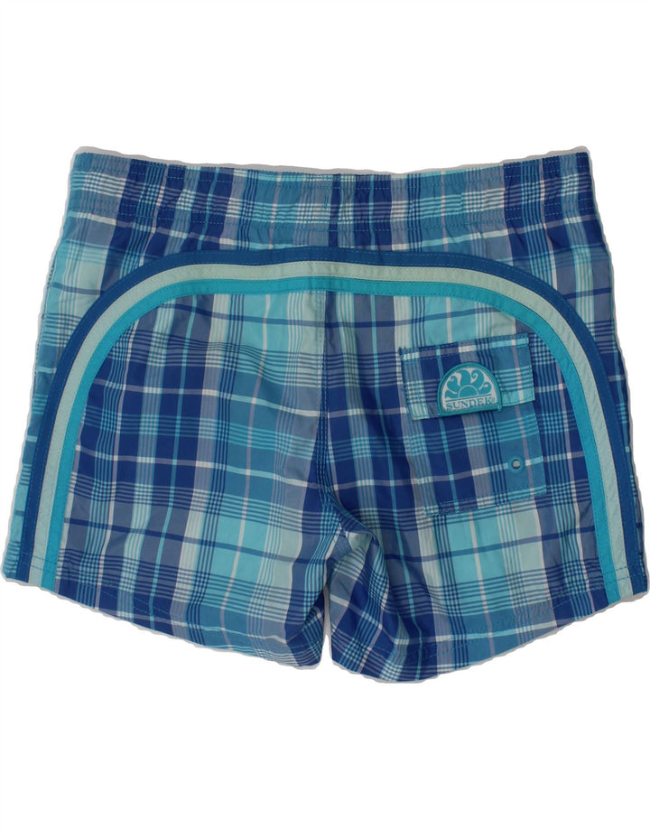 SUNDEK Boys Swimming Shorts 9-10 Years  Blue Check Polyester Vintage Sundek and Second-Hand Sundek from Messina Hembry 