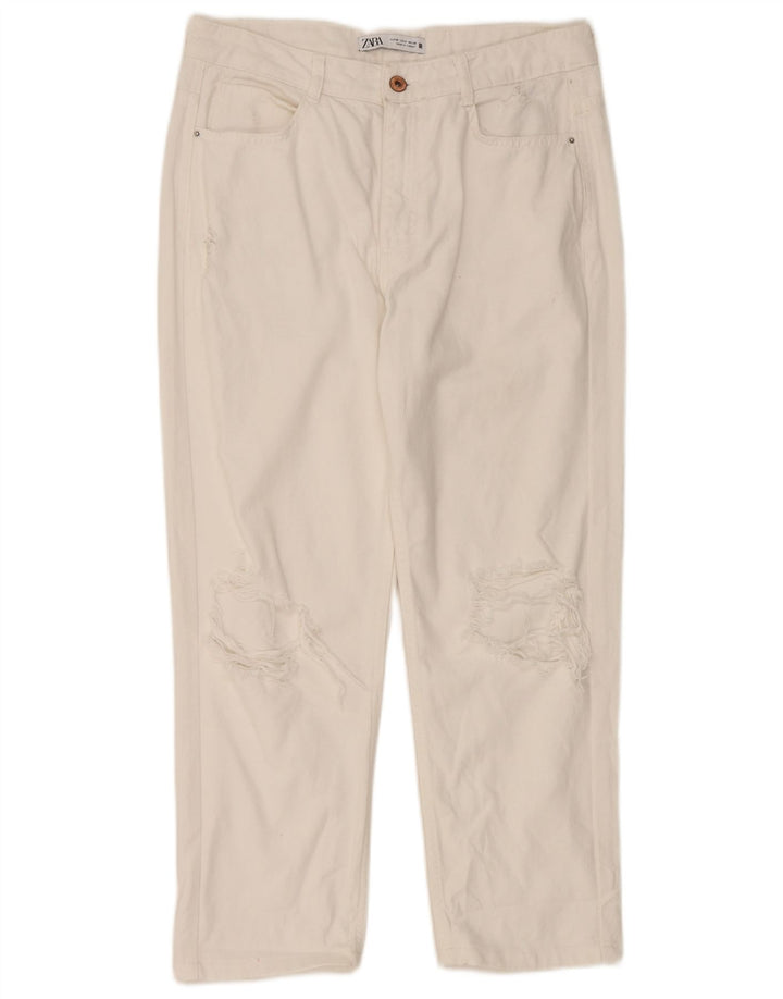 Damskie jeansy Zara w trudnej sytuacji, przycięte, EU 38, małe, W28 L24, biała bawełna