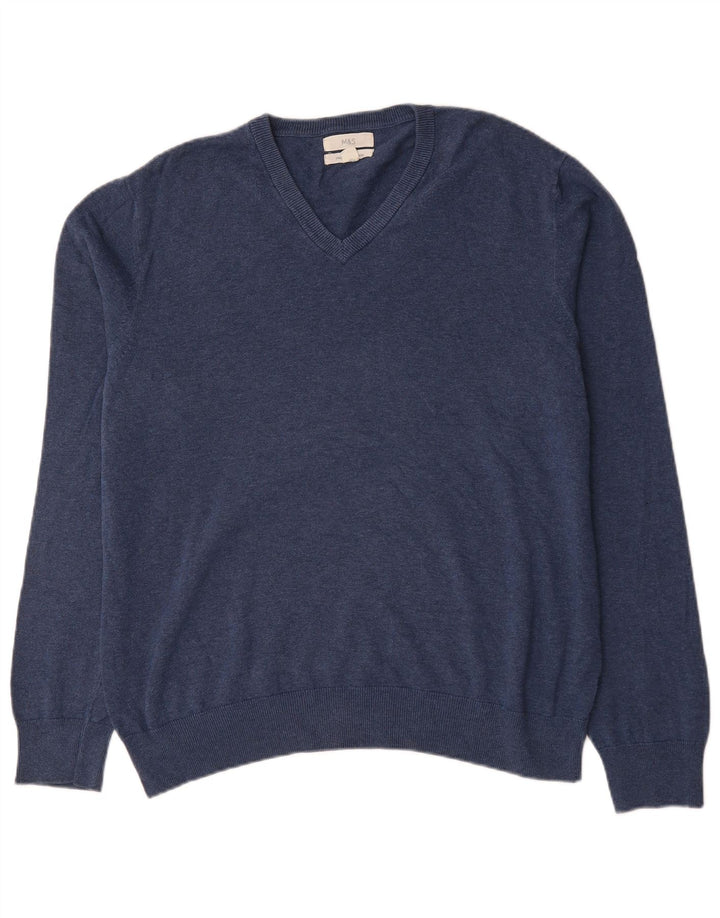 Marks & Spencer Męski sweter z dekoltem w kształcie litery V, XL, niebieski, bawełniany