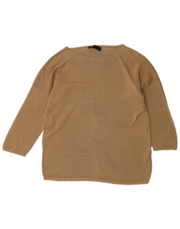 Sweter damski Zara z dekoltem w łódkę UK 14, średni beż, bawełna