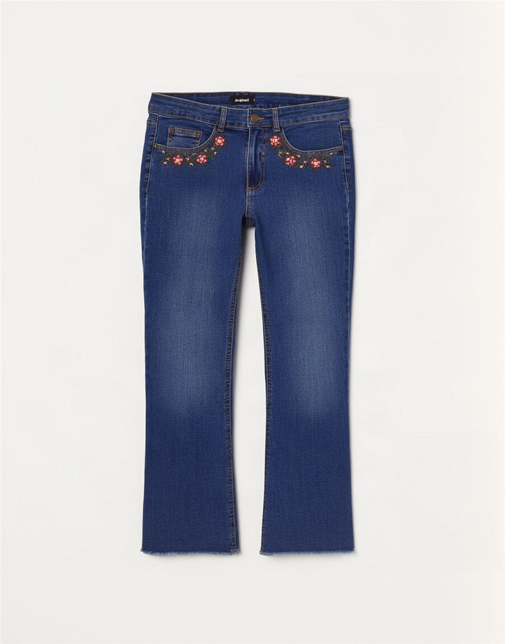Damskie jeansy Bootcut Desigual EU 38 Medium W28 L27 Niebieska bawełna w kwiaty