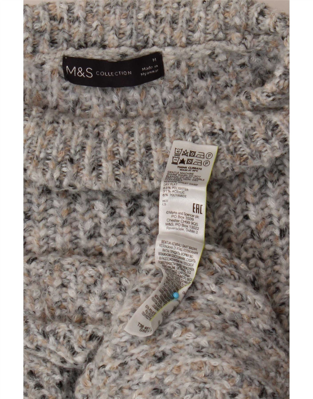 Marks & Spencer Męski sweter z golfem UK 14, średni szary, nakrapiany