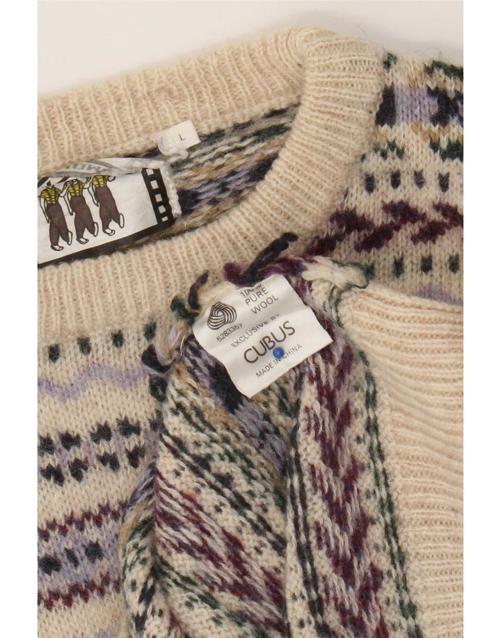 Męski sweter Cubus z okrągłym dekoltem, duży, beżowy, wełna Fair Isle
